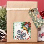Vintage Christmas cats pegatina de vacaciones<br><div class="desc">diseño en www.theclipartcorner.com</div>