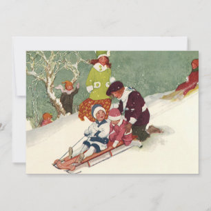 Vintage Christmas, Children Sledding Invitación