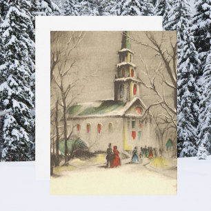 Vintage Christmas, Church Snowscape Invitación