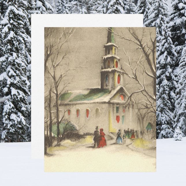 Vintage Christmas, Church Snowscape Invitación (Subido por el creador)