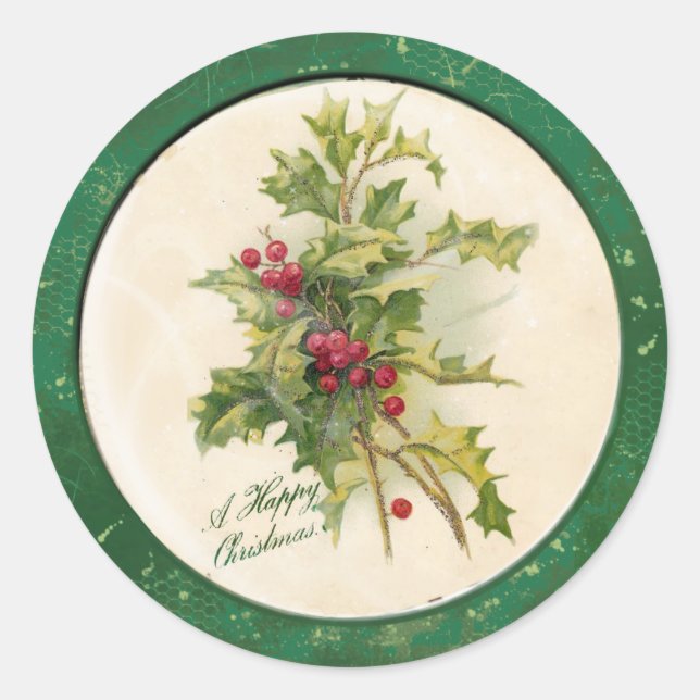 Vintage Christmas Classic Round Pegatina (Anverso)