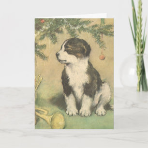 Vintage Christmas, Cute Puppy con Árbol De Navidad