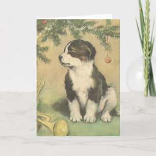 Vintage Christmas, Cute Puppy con Árbol De Navidad