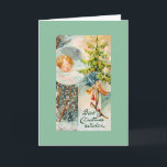 Vintage Christmas Dreams Navidad Card<br><div class="desc">Tarjeta de felicitación de Navidad retro / vintage. Adorable niño soñando con Navidades...  nieve,  Árbol de Navidad y juguetes! ¡Los mejores deseos de los Navidades!</div>