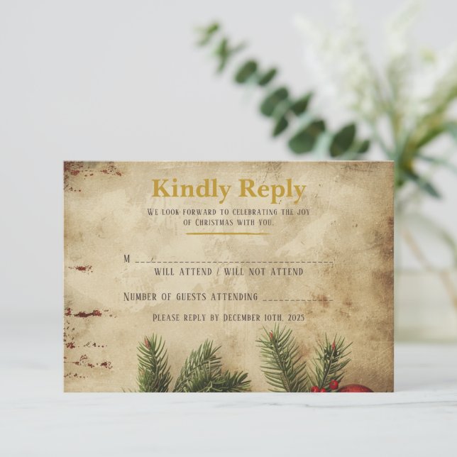 Vintage Christmas Gold RSVP Card | Elegant (Anverso de pie)