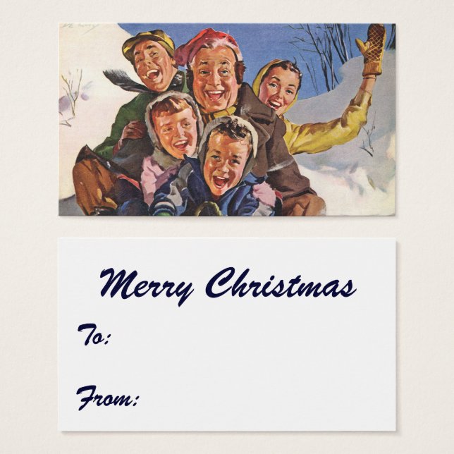 Vintage Christmas, Happy Family Toboggan Sledding (Anverso y reverso)