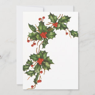 Vintage Christmas, Holly w Red Berries Invitación