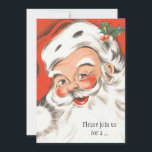 Vintage Christmas, Jolly Santa Claus Invitación<br><div class="desc">Fácil de personalizar Navidades invitación a la fiesta,  sólo hay que añadir su información! Ilustracion de la Vintage. Imagen de feriado navideño con un alegre Santa Claus sonriendo con una gran sonrisa. San Nicolás se está riendo y usando un gorra peludo con algunas hojas y bayas huecas.</div>