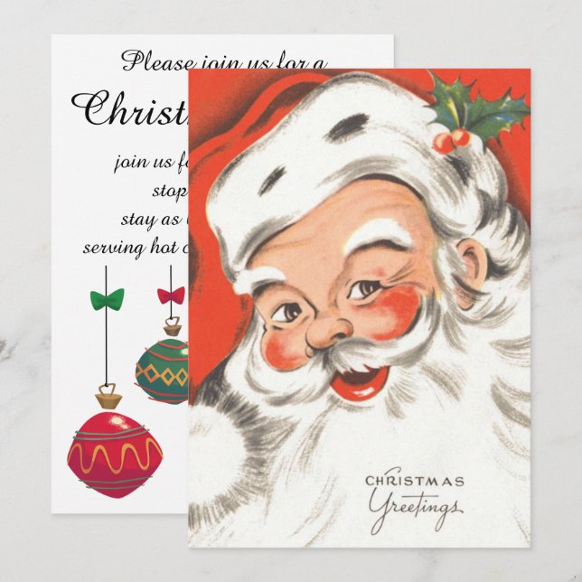 Vintage Christmas, Jolly Santa Claus Invitación (Anverso / Reverso)