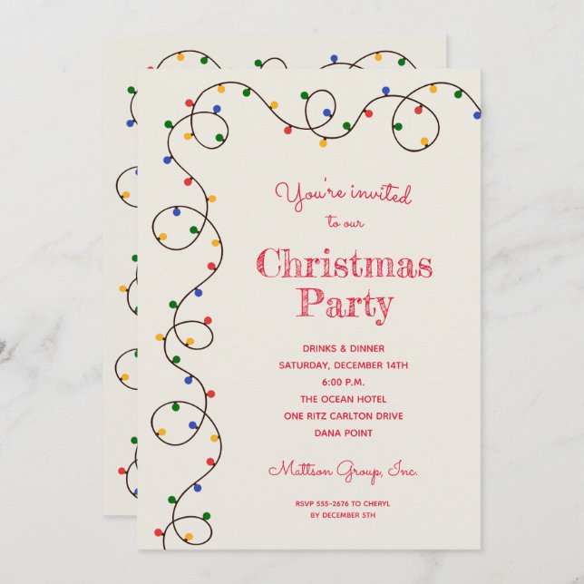 Vintage Christmas Light Strand Holiday Invitations (Anverso / Reverso)