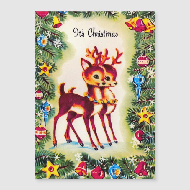 Vintage Christmas Reindeer Holiday Card (Anverso)