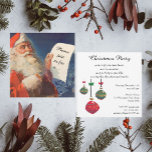 Vintage Christmas, Retro Santa Claus Invitación<br><div class="desc">Invitación de fiesta para Navidades personalizares,  simplemente agrega tu información! Ilustracion de la Vintage. Imagen de feriado navideño con un alegre Santa Claus usando a su gorra rojo y revisando su traviesa o buena lista en la Noche Navidad.</div>