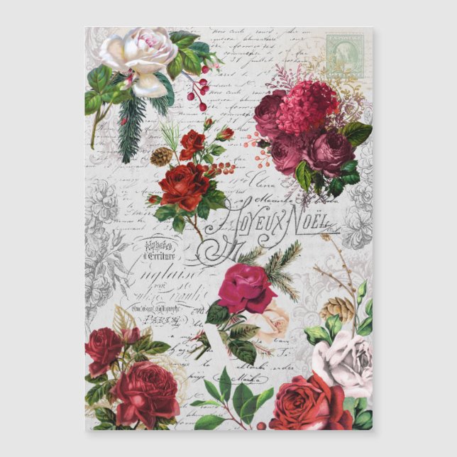 Vintage Christmas Rosa Joyeux Noel Ephemera (Anverso)