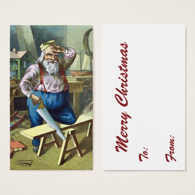 Vintage Christmas, Santa Claus construyendo juguet (Anverso y reverso)