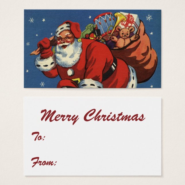 Vintage Christmas, Santa Claus Down Chimney w Toys (Anverso y reverso)