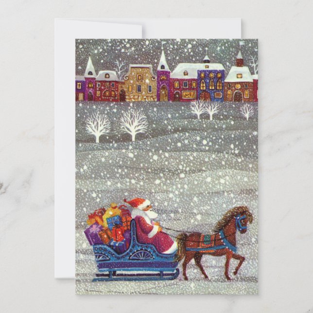 Vintage Christmas, Santa Claus Sleigh Invitación (Anverso)