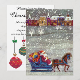 Vintage Christmas, Santa Claus Sleigh Invitación
