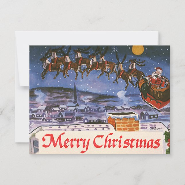 Vintage Christmas Santa Claus Sleigh Invitación (Anverso)