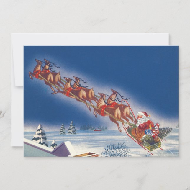 Vintage Christmas, Santa Flying Sleigh Invitación (Anverso)