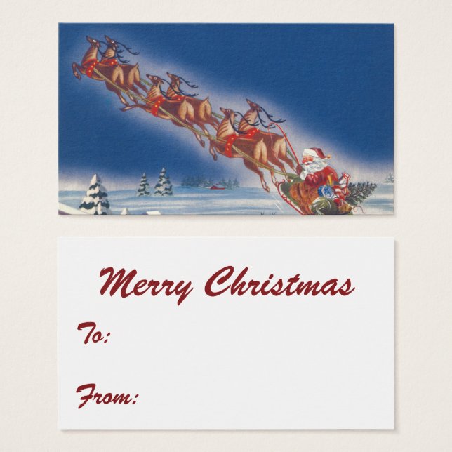 Vintage Christmas, Santa Flying Sleigh w Reindeer (Anverso y reverso)
