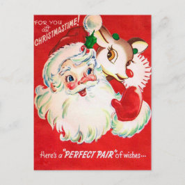 Vintage Christmas Santa Reindeer retro postal