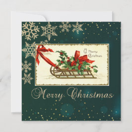 Vintage Christmas Sleigh, Mistletoe Snowflakes
