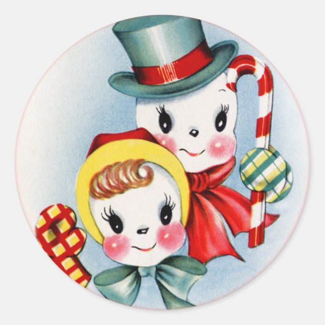 Vintage Christmas Snow People Pegatina (Anverso)