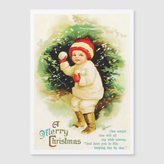 Vintage Christmas Snowball Fight Holiday Card (Anverso)