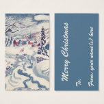 Vintage Christmas, Snowscape con Winter Village<br><div class="desc">Fácil de personalizar a y desde las tarjetas. Personaliza fácilmente el saludo de vacaciones y sólo agrega tus nombres! Ilustracion Vintage Victorian Era Feliz Navidad navideña diseño de temporada de invierno con un pueblo nevado. Un río helado recorre el bosque, los árboles están cubiertos de nieve y el hielo y...</div>