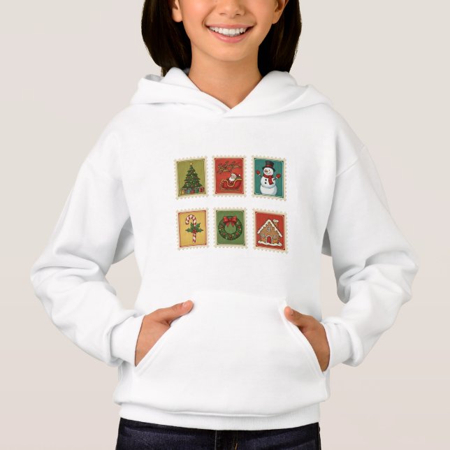 Vintage Christmas Stamps Hoodie (Anverso)