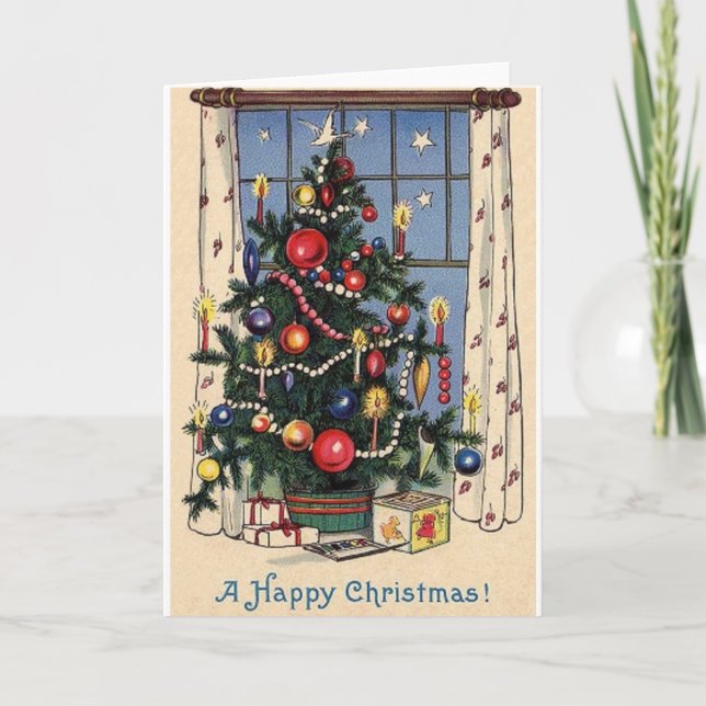 Vintage Christmas Tree Happy Navidad Card (Anverso)