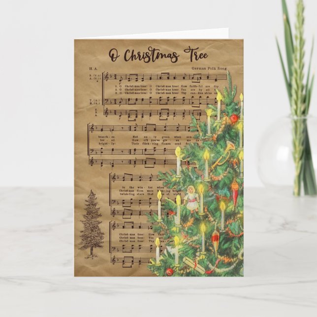 Vintage Christmas Tree Music Tarjeta de vacaciones (Anverso)
