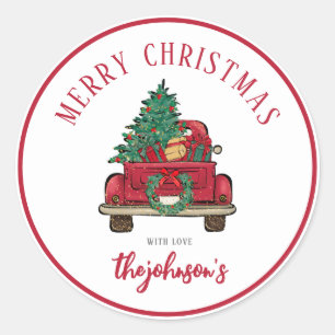 Vintage Christmas Truck Round Pegatinas