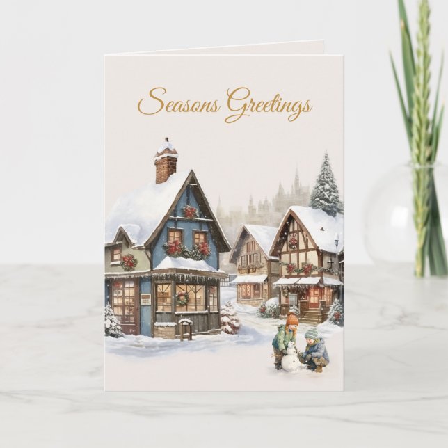 Vintage Christmas Village: Tarjeta de saludo de te (Anverso)