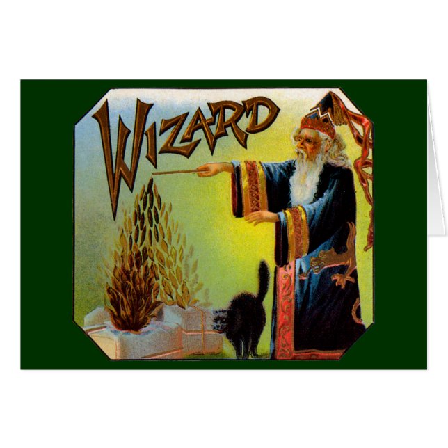 Vintage Cigar Label Art, Wizard with Black Cat (Anverso (Horizontal))