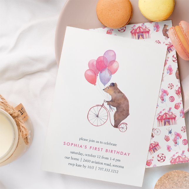 Vintage Circus Bear Birthday Party Invitación (Subido por el creador)