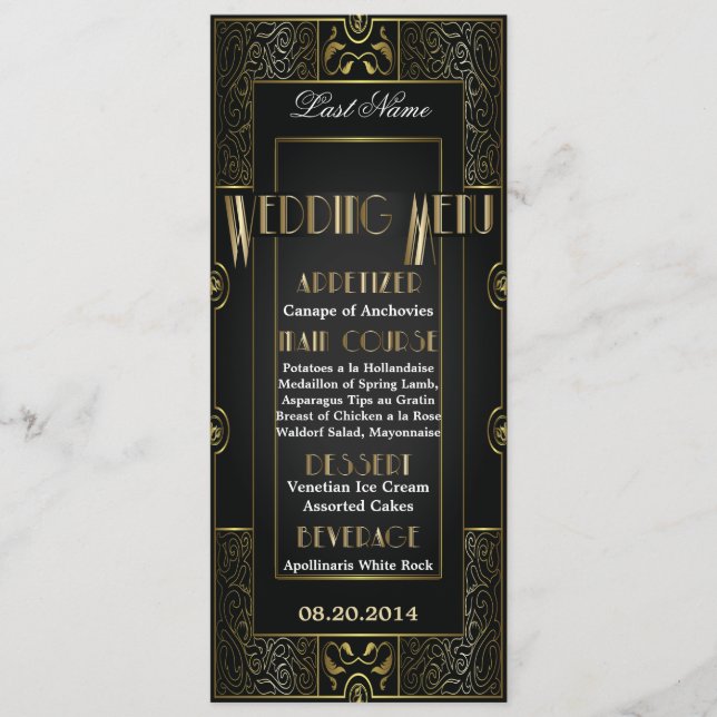 Vintage Classic Gatsby Style Boda Menu (Anverso)