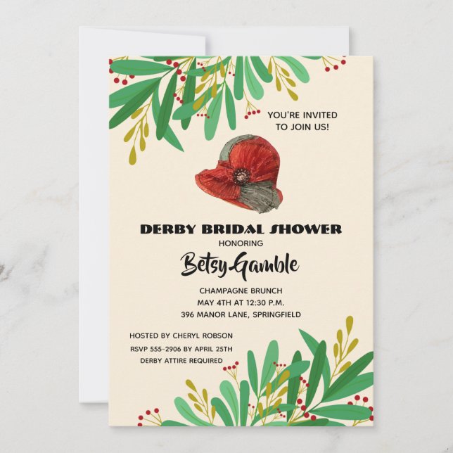 Vintage Cloche Derby Bridal Shower Invitaciones (Anverso)
