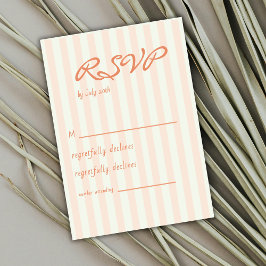 Vintage Coastal Minimal Peach Stripes Wedding RSVP