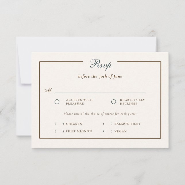 Vintage Coastal Simple Classic Wedding Meal RSVP (Anverso)
