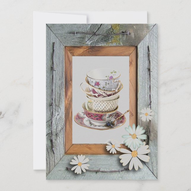 Vintage Country Bridal Shower Tea Party Invitación (Anverso)