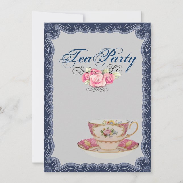 Vintage Country Bridal Shower Tea Party Invitación (Anverso)