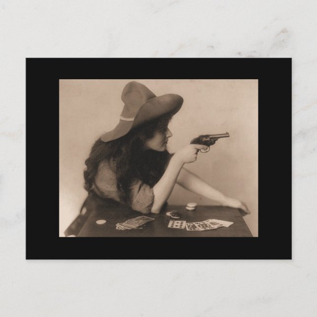 Vintage cowgirl con postal de pistola (Anverso)