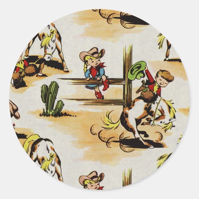 Vintage Cowgirl Round Pegatina (Anverso)