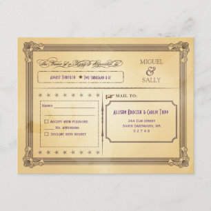 Vintage Cream & Brown Poster Wedding RSVP