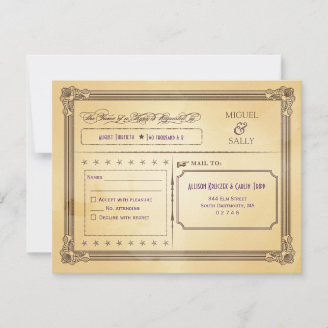 Vintage Cream & Brown Poster Wedding RSVP (Anverso)