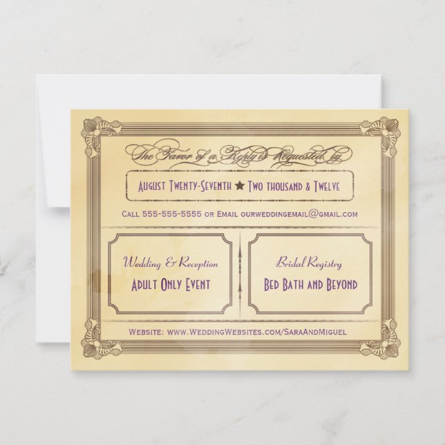 Vintage Cream & Brown Poster Wedding RSVP (Anverso)