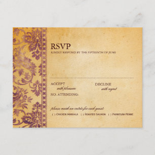 Vintage Cream & Lilac Damask Wedding RSVP