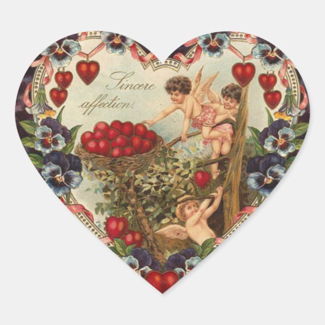 Vintage Cupid Hearts Pegatinas (Anverso)