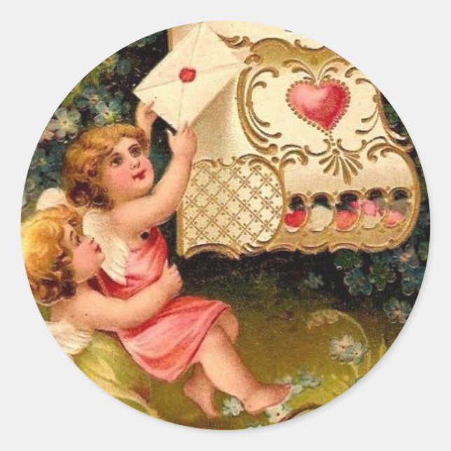 Vintage Cupids Angels Valentines Hearts Pegatinas  (Anverso)